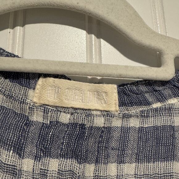 CP Shades Regina Cap Sleeve Tunic Top Blue Plaid Linen Size Medium - Picture 3 of 6